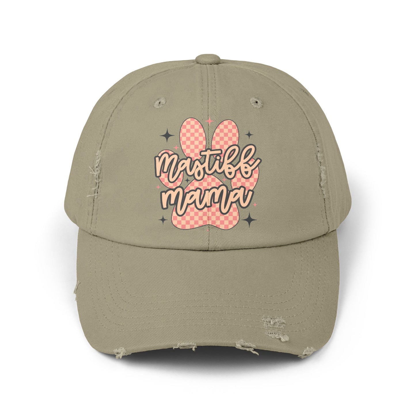 Mastiff Mama Check Paw <Unisex Distressed Cap
