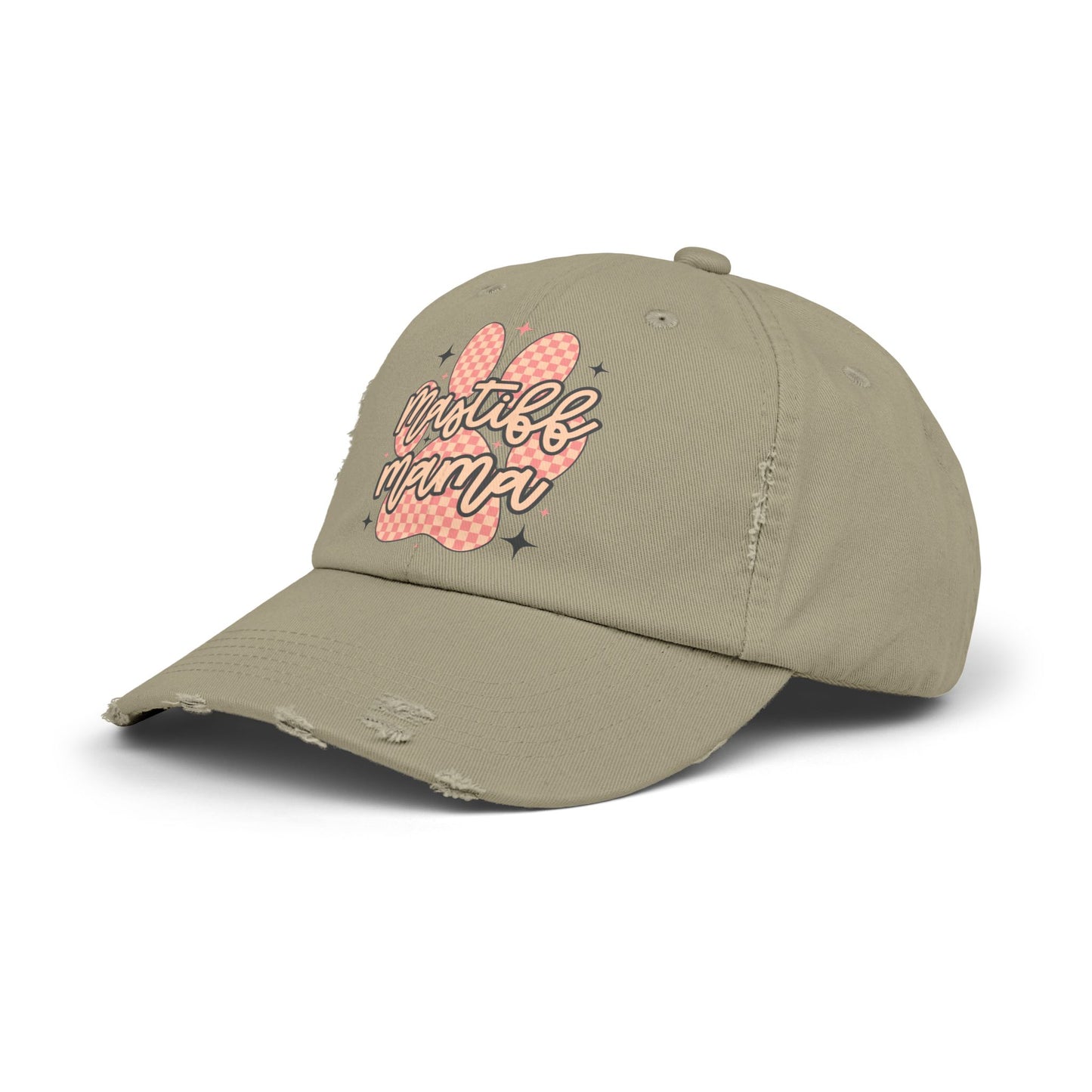 Mastiff Mama Check Paw <Unisex Distressed Cap