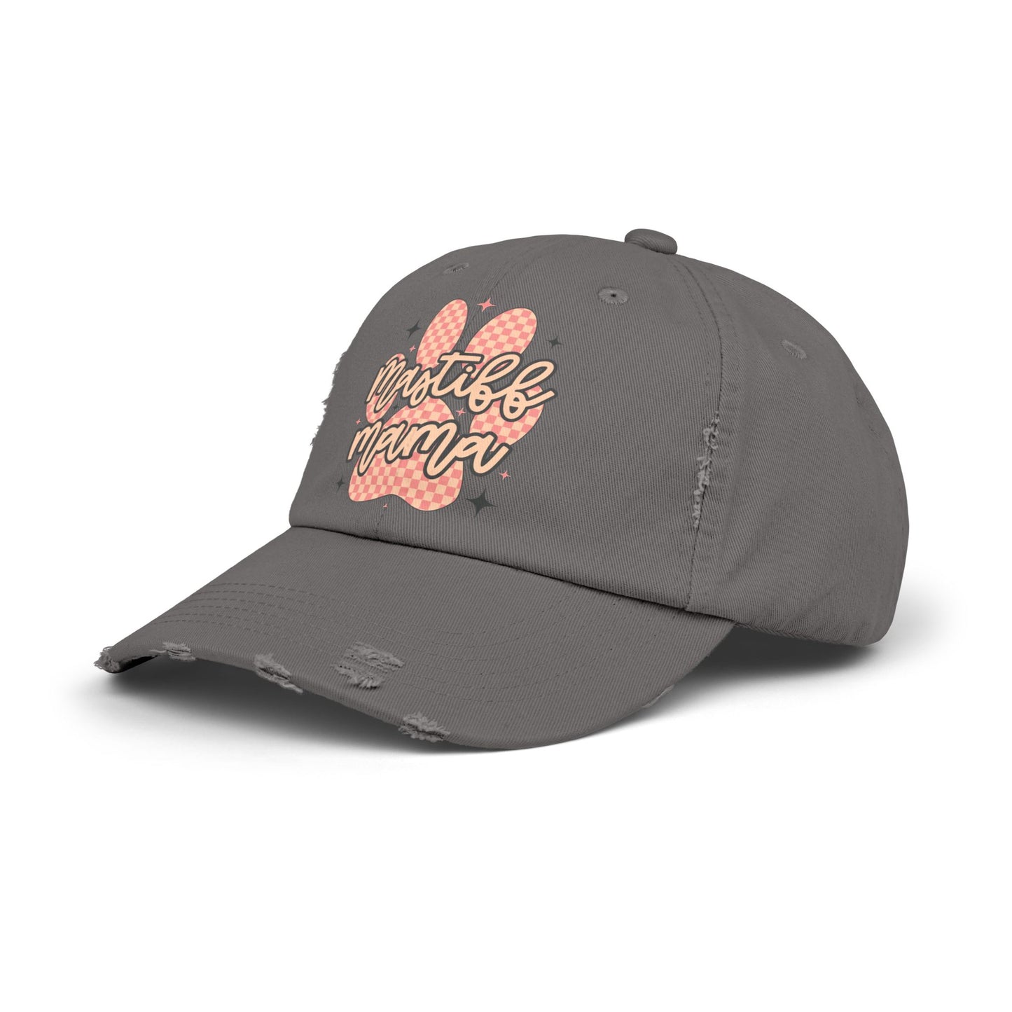 Mastiff Mama Check Paw <Unisex Distressed Cap