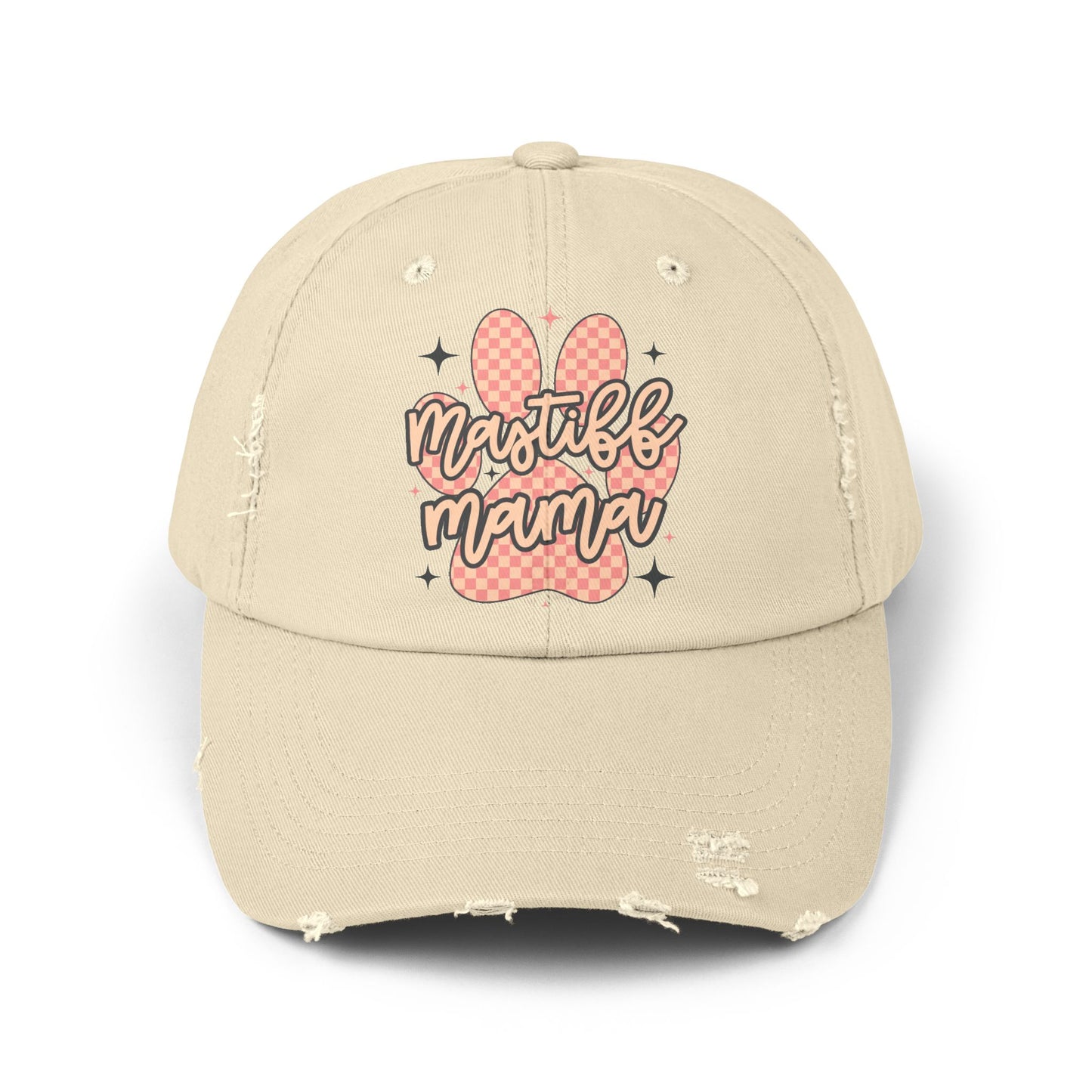 Mastiff Mama Check Paw <Unisex Distressed Cap