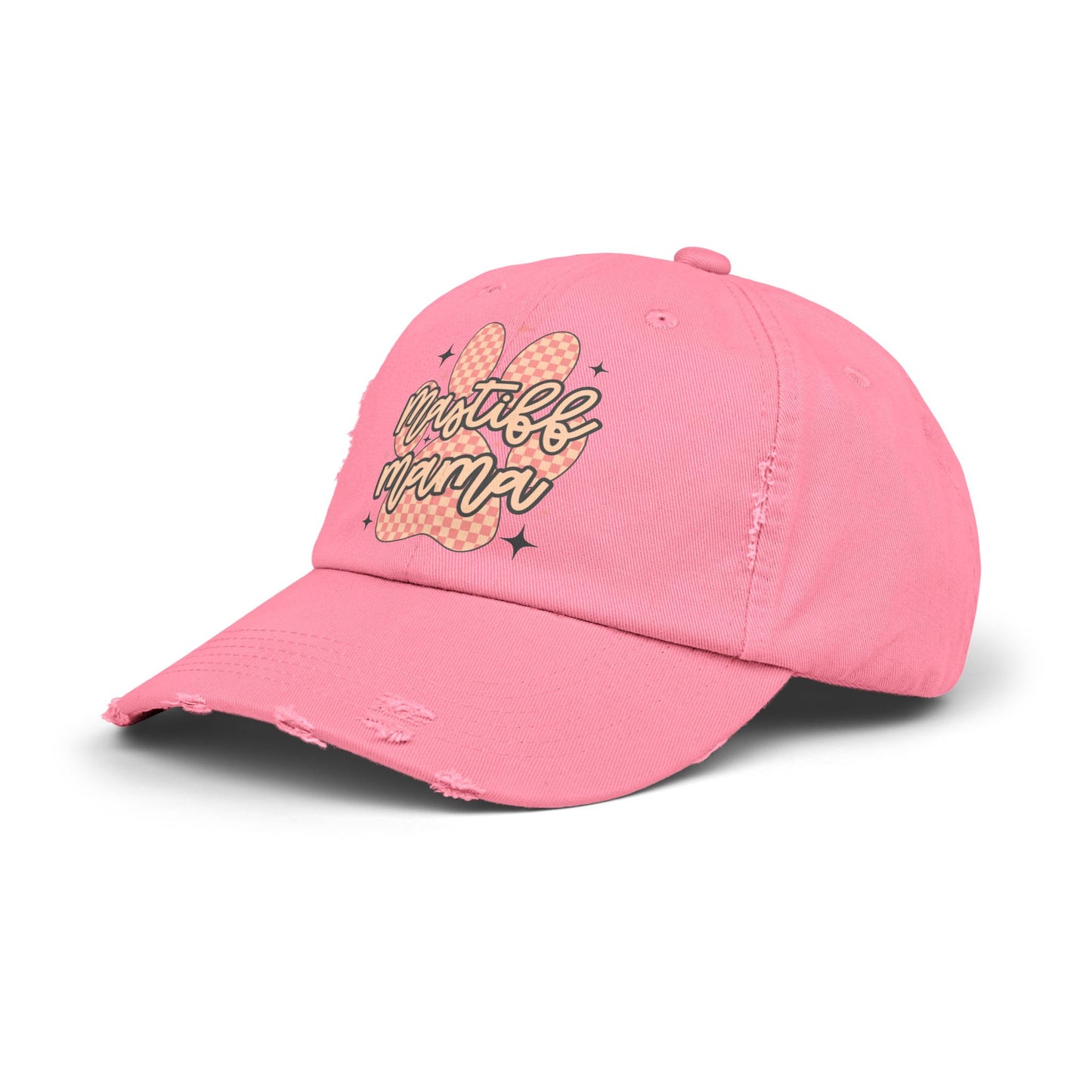 Mastiff Mama Check Paw <Unisex Distressed Cap