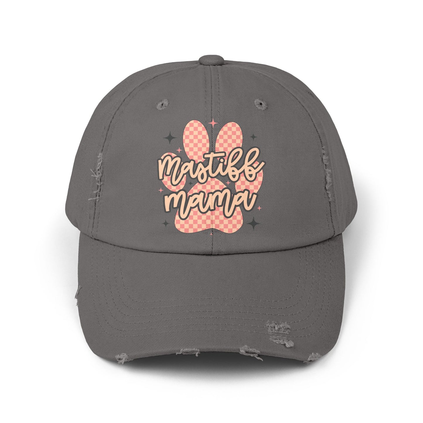 Mastiff Mama Check Paw  <Unisex Distressed Cap