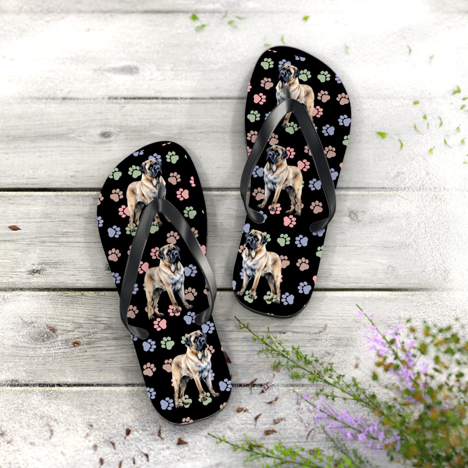 English Mastiff Flip Flops XL Black sole