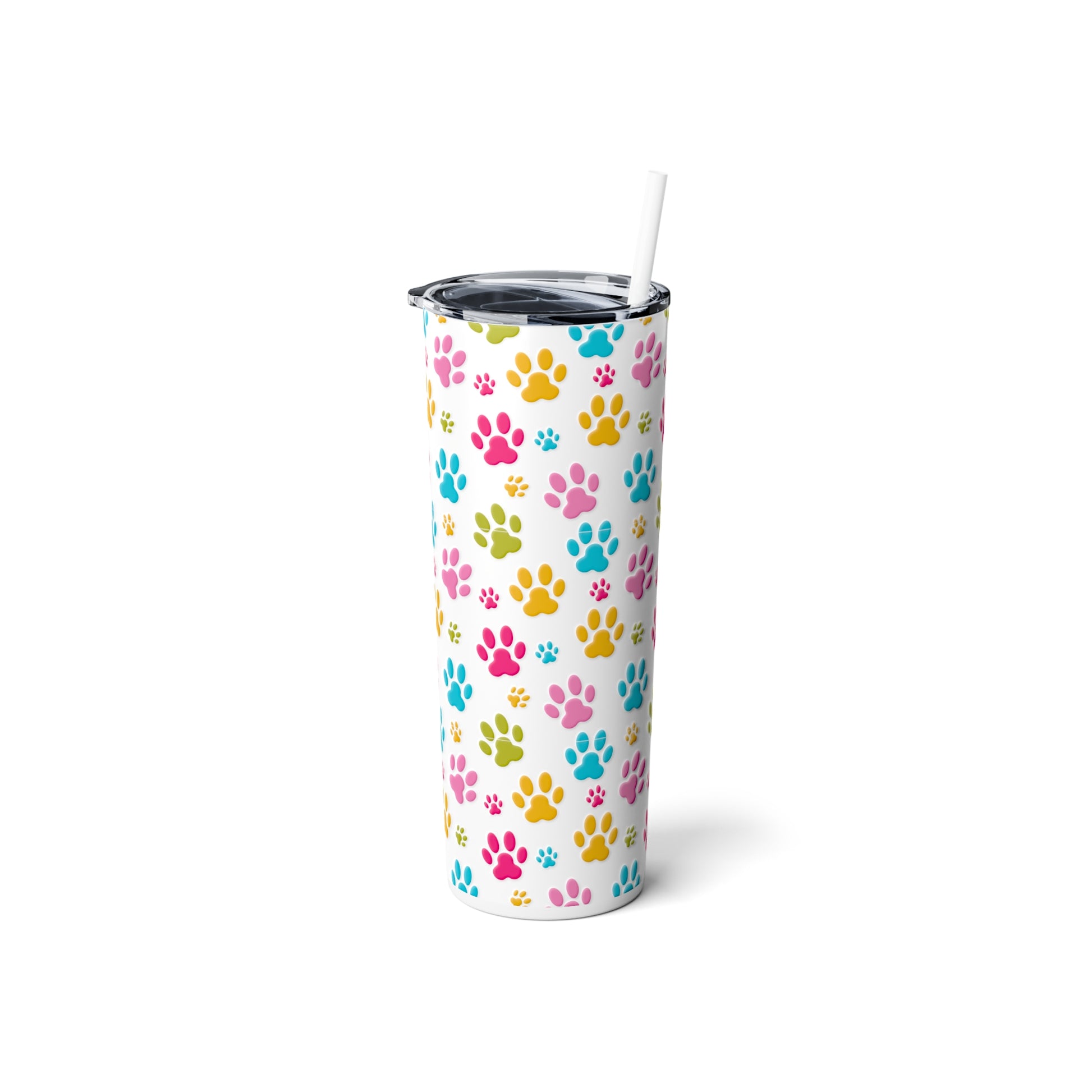 Paw Prints Skinny Steel Tumbler with Straw, 20oz