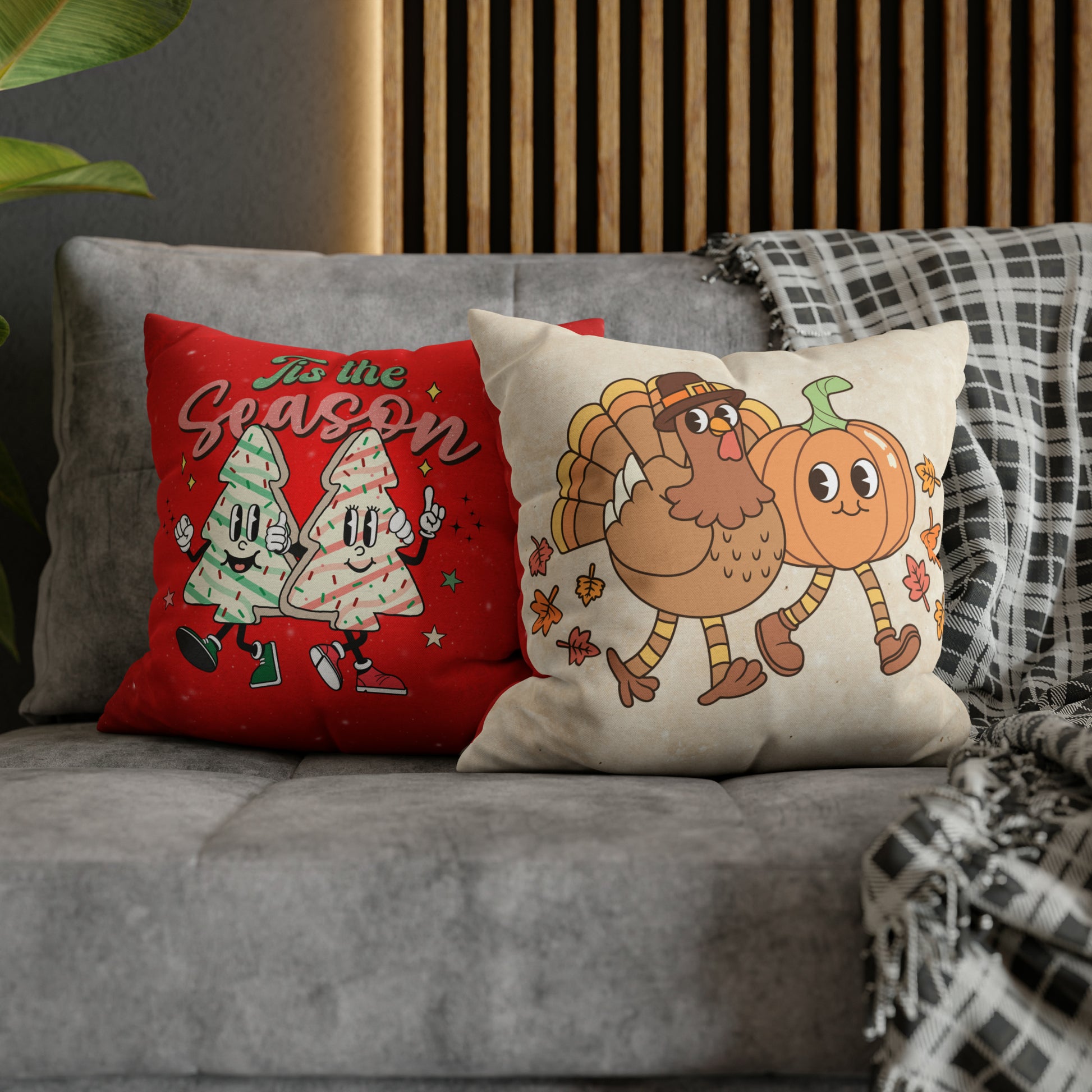 Thanksgiving & Christmas Spun Polyester Square Pillow Case 16" × 16"