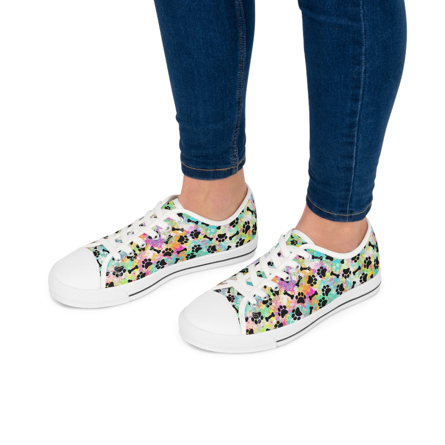 Rainbow Paw Prints & Bones Women's Low Top Sneakers