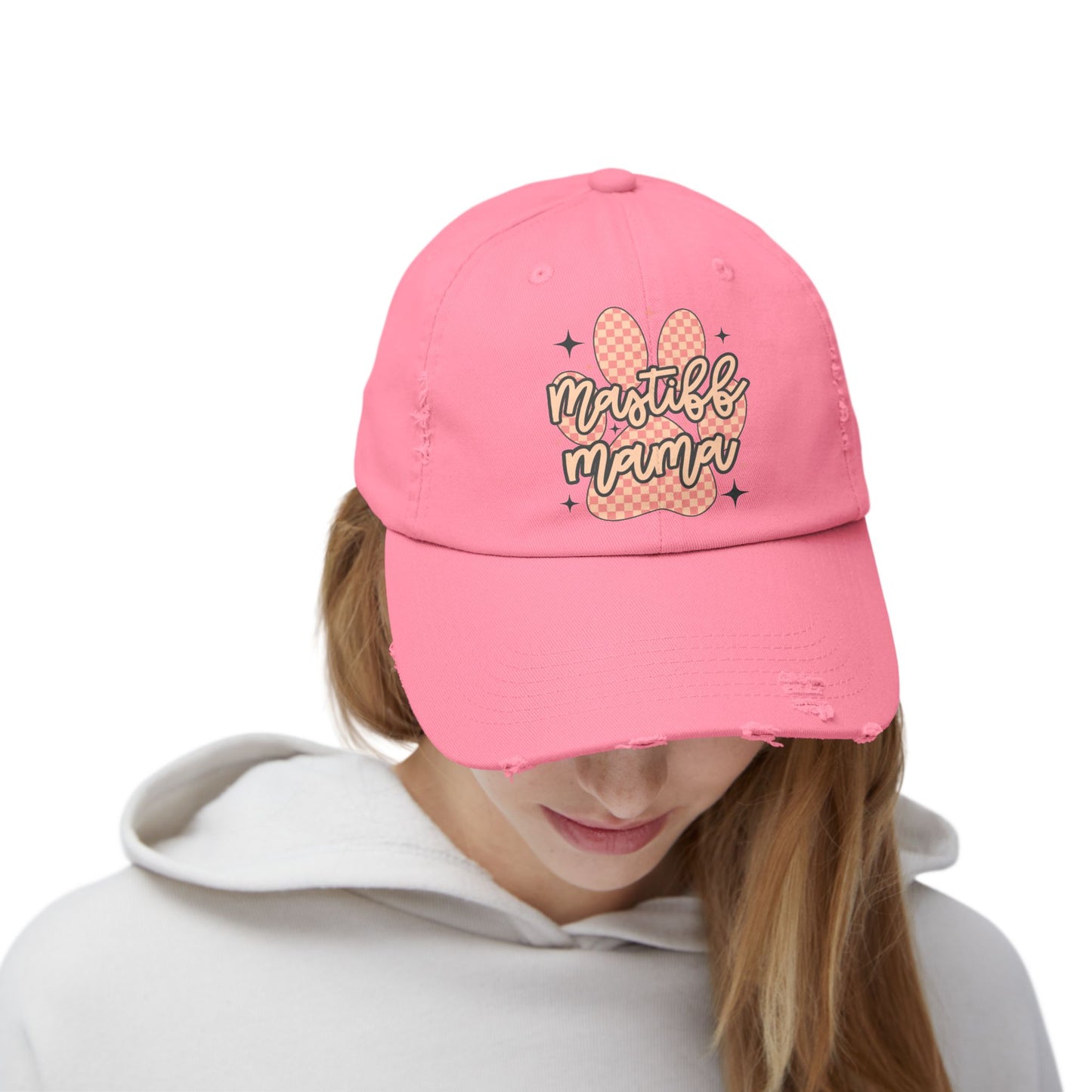 Mastiff Mama Check Paw  <Unisex Distressed Cap