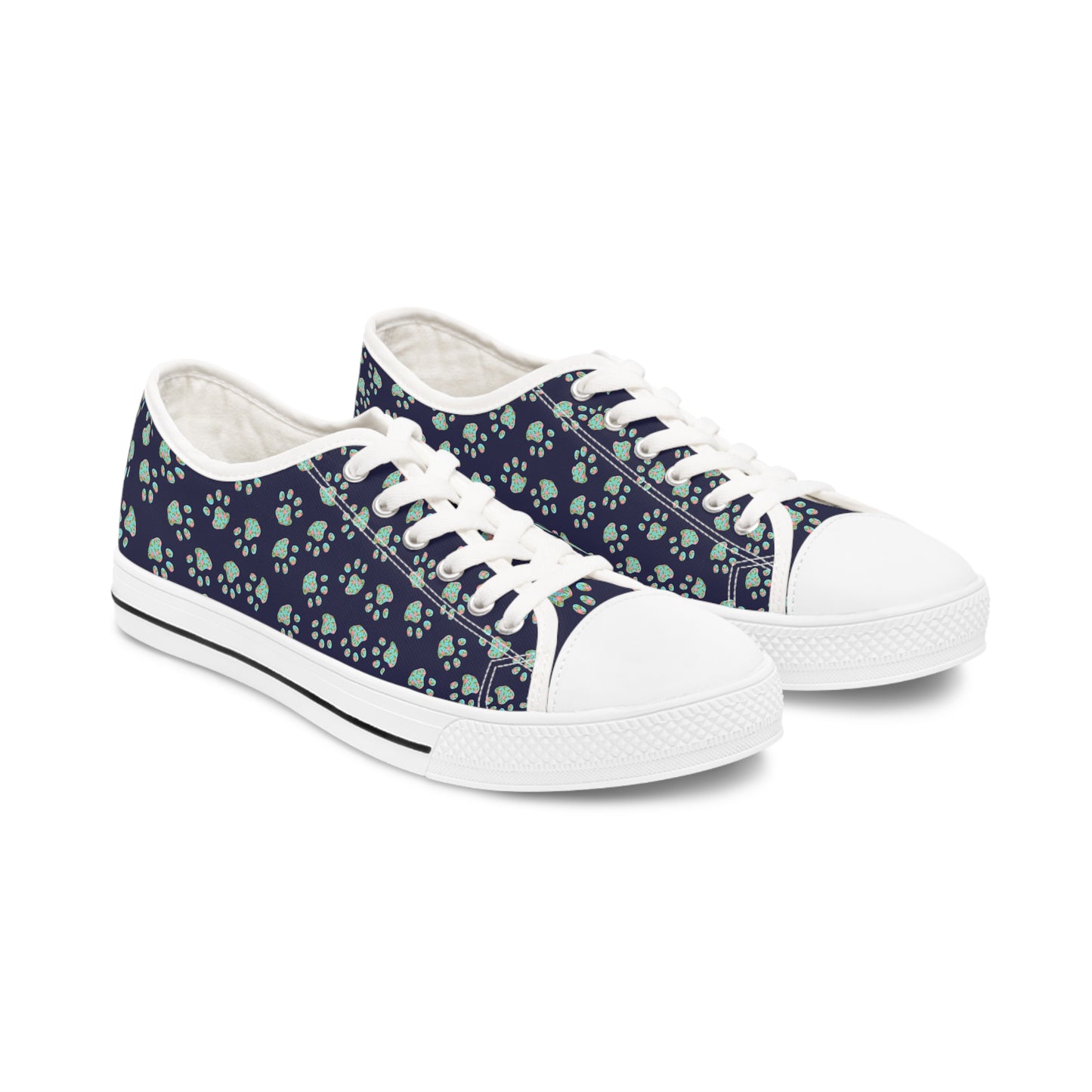 Floral Paw Print Women's Low Top Sneakers White sole