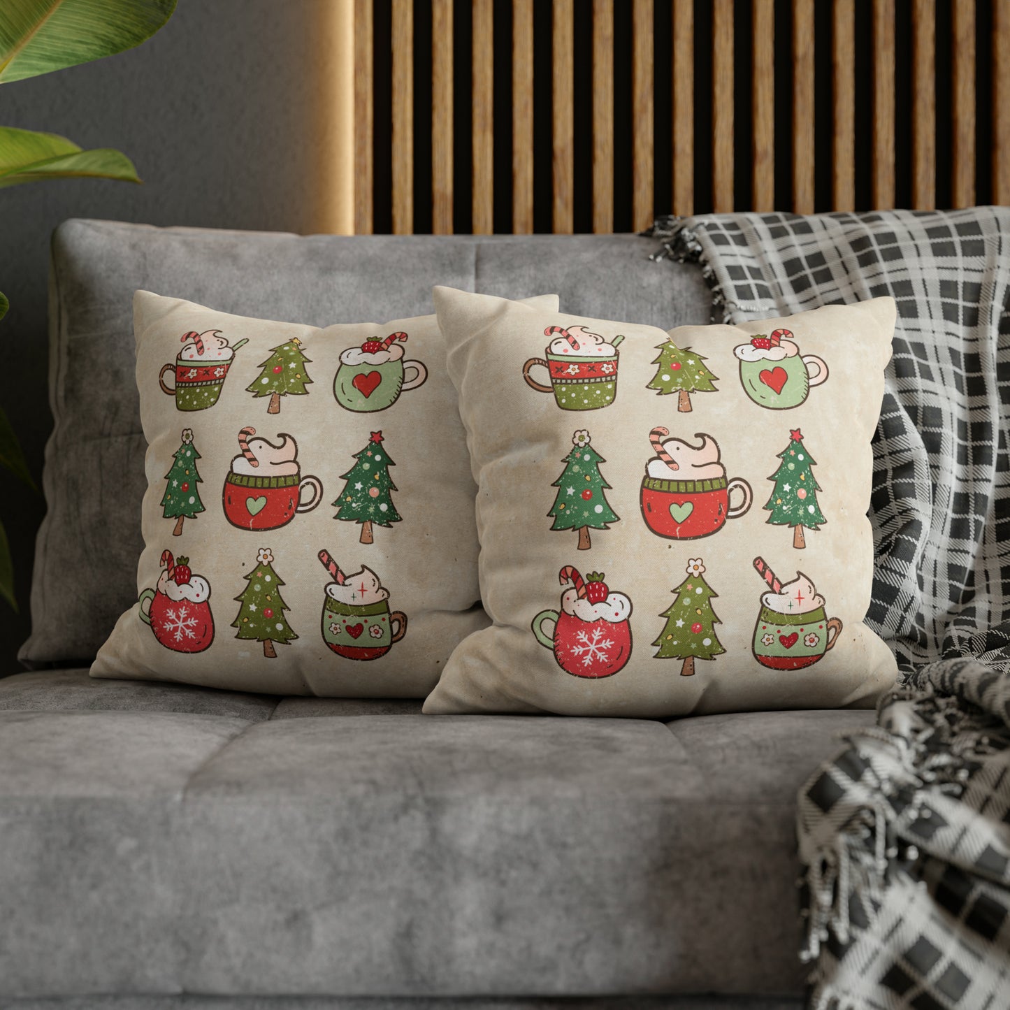 Christmas Coffee Distressed Spun Polyester Square Pillow Case 16" × 16"