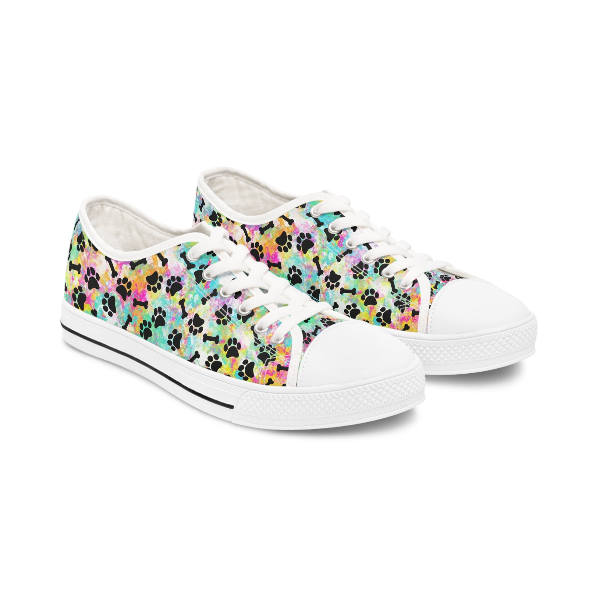 Rainbow Paw Prints & Bones Women's Low Top Sneakers White sole