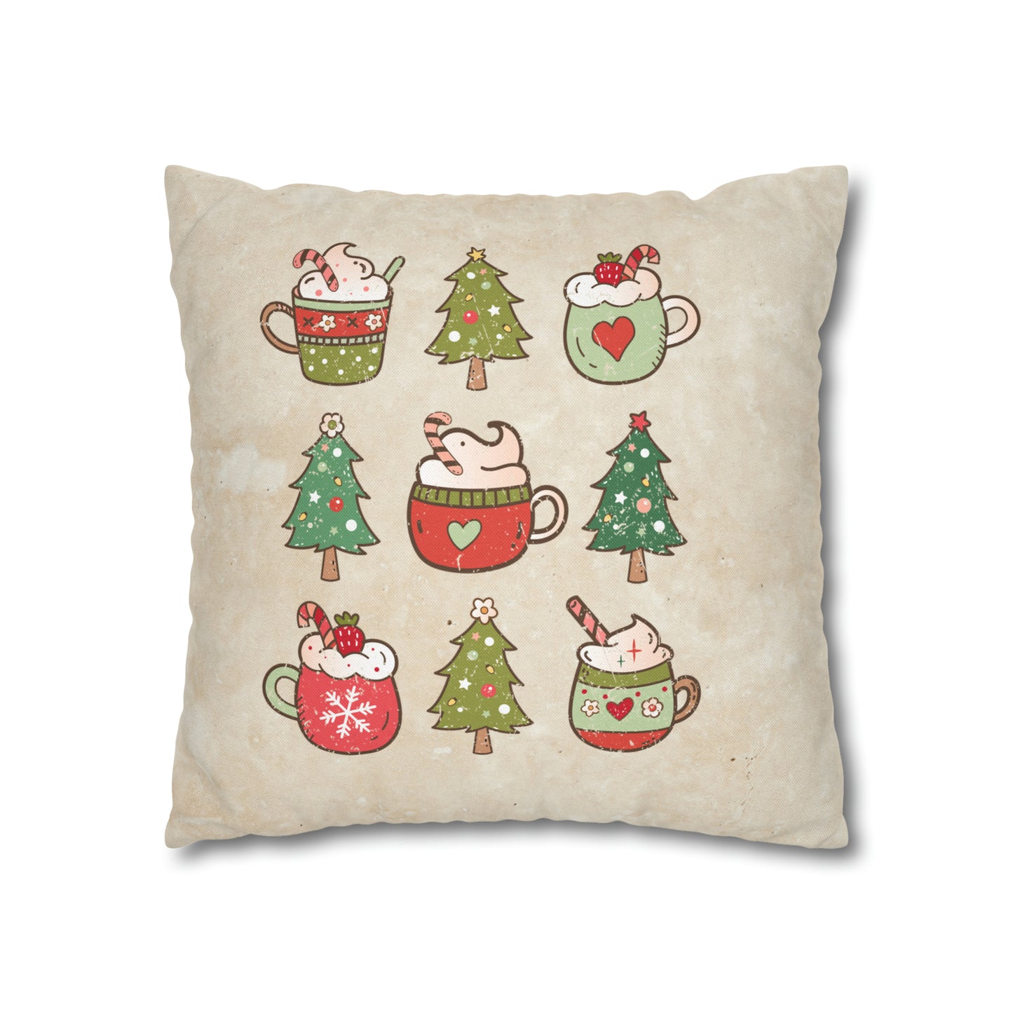 Christmas Coffee Distressed Spun Polyester Square Pillow Case