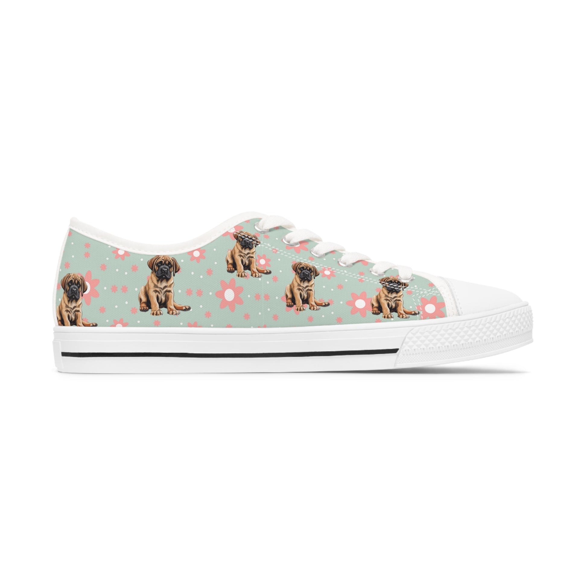 Mastiff with flowers Women's Low Top Sneakers