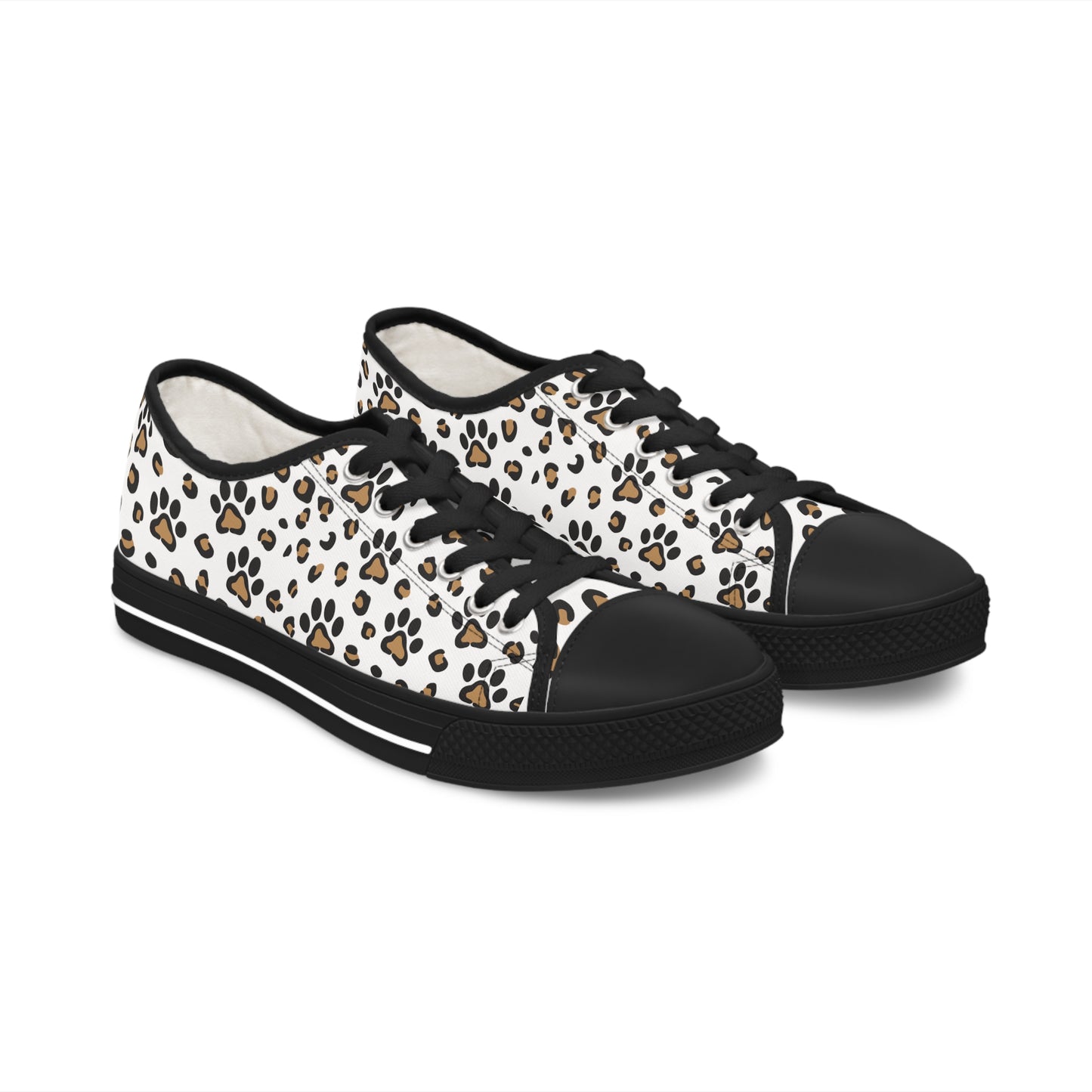 Leopard Paw Print Women's Low Top Sneakers Black sole