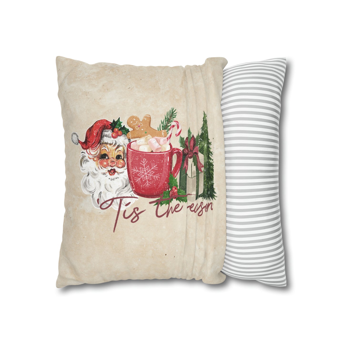 Tis The Season Vintage Santa Spun Polyester Square Pillow Case