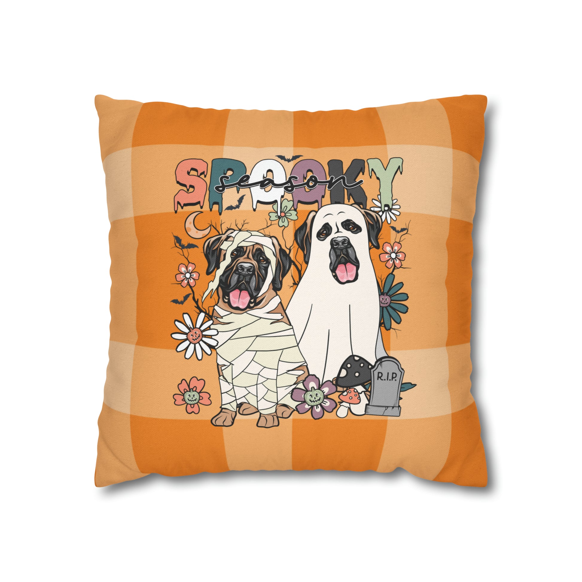 Halloween Mastiff Spun Polyester Square Pillow Case 16" × 16"