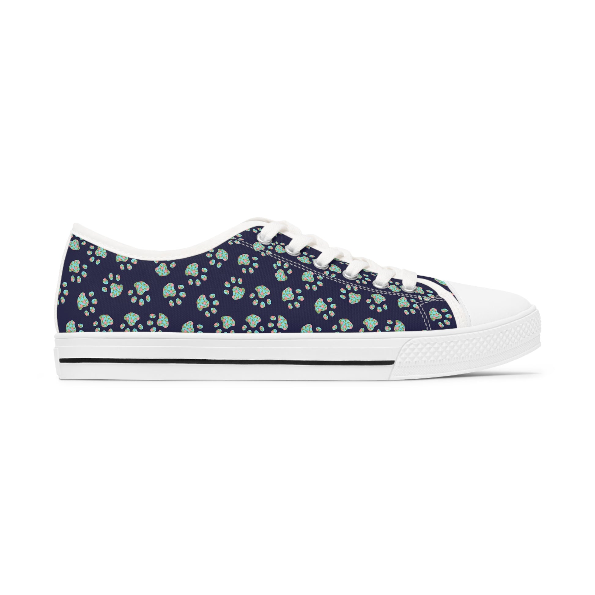 Floral Paw Print Women's Low Top Sneakers