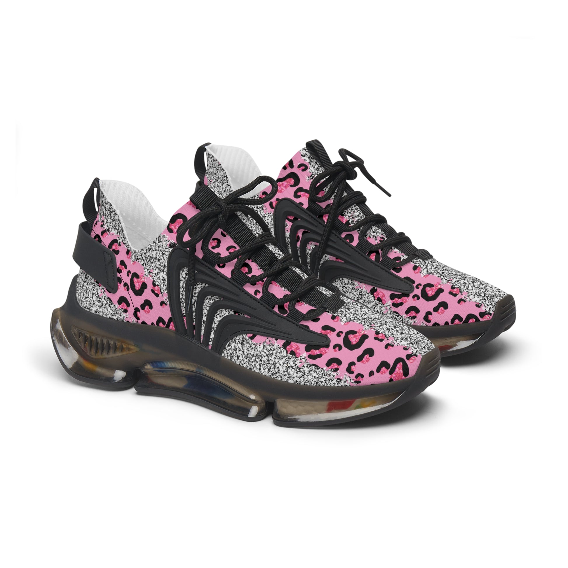 Pink Leopard Women's Mesh Sneakers Black sole