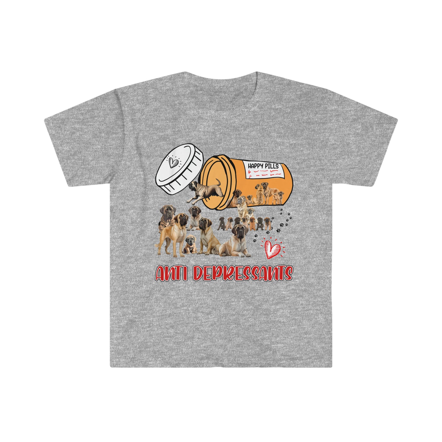 English Mastiffs Anti Depressants Unisex Softstyle T-Shirt Sport Grey