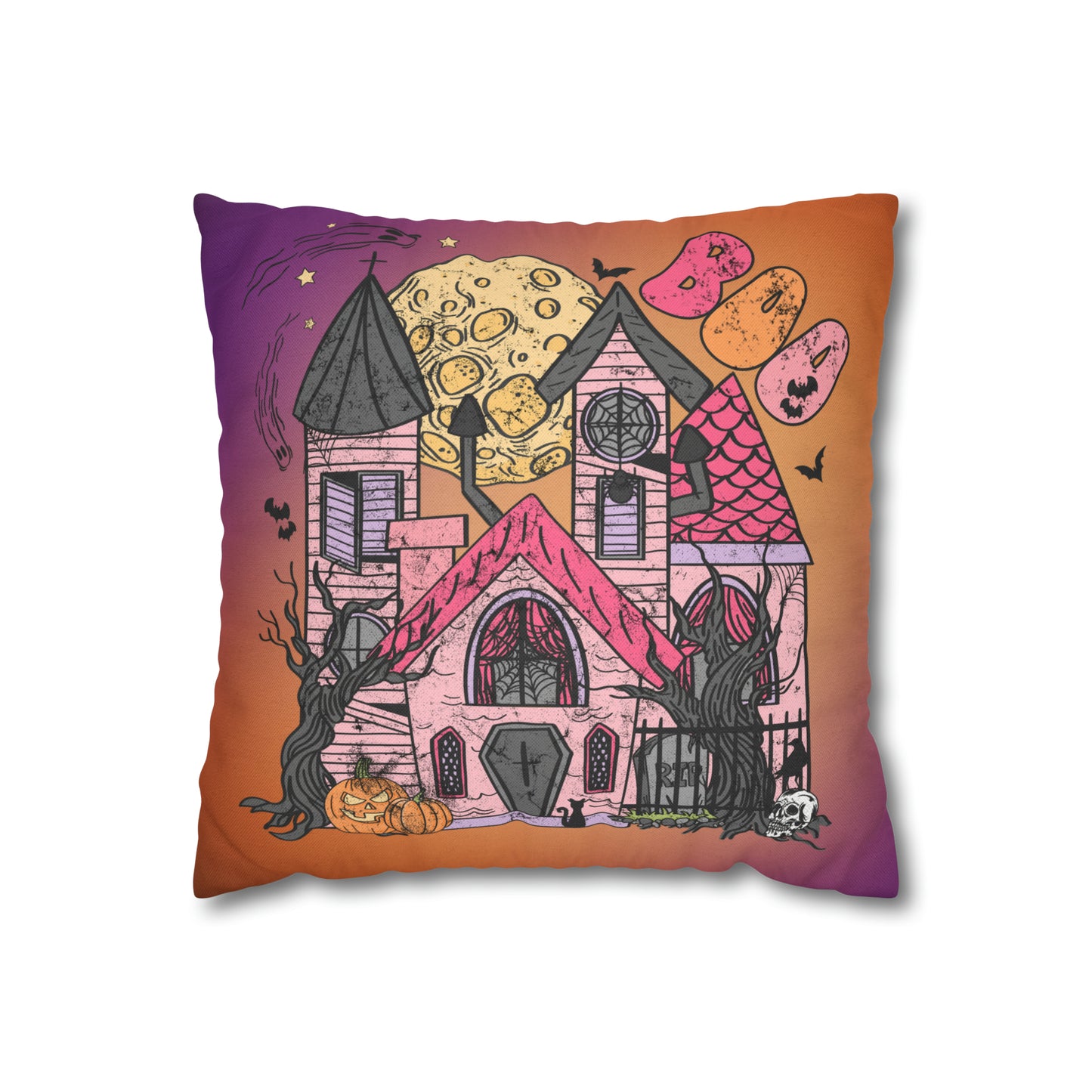 Haunted House Spun Polyester Square Pillow Case