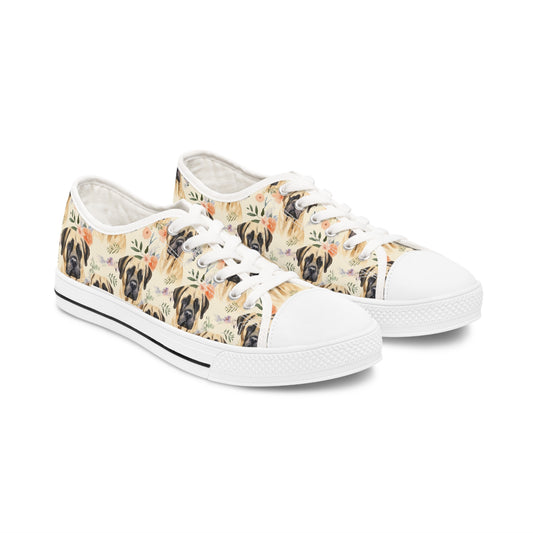 English Mastiff Flower Women's Low Top Sneakers White sole