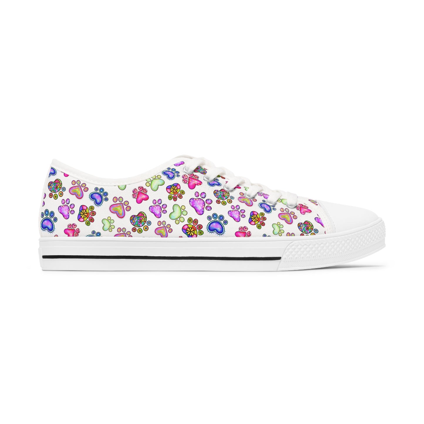 Multi Color Paw Print Women's Low Top Sneakers