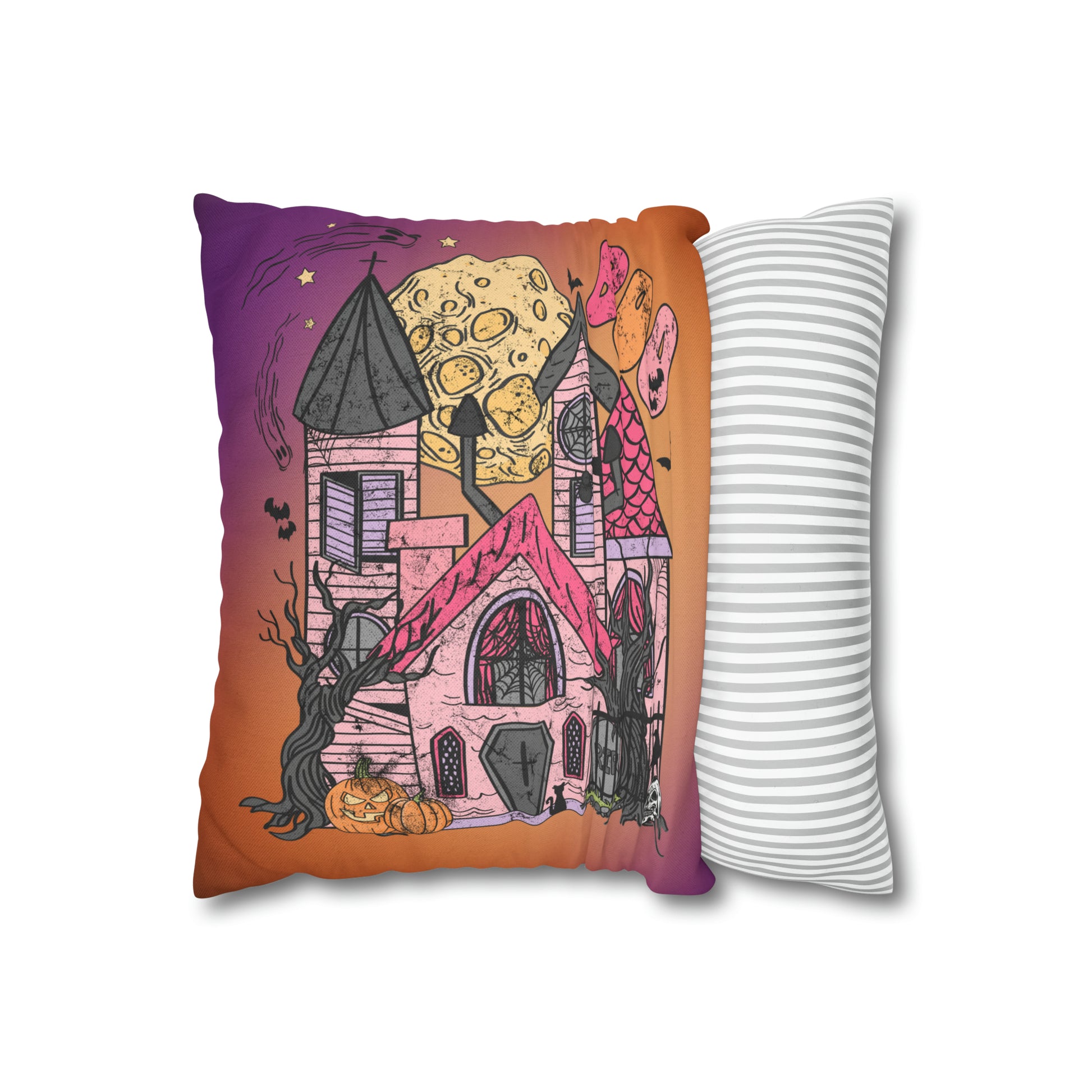 Haunted House Spun Polyester Square Pillow Case