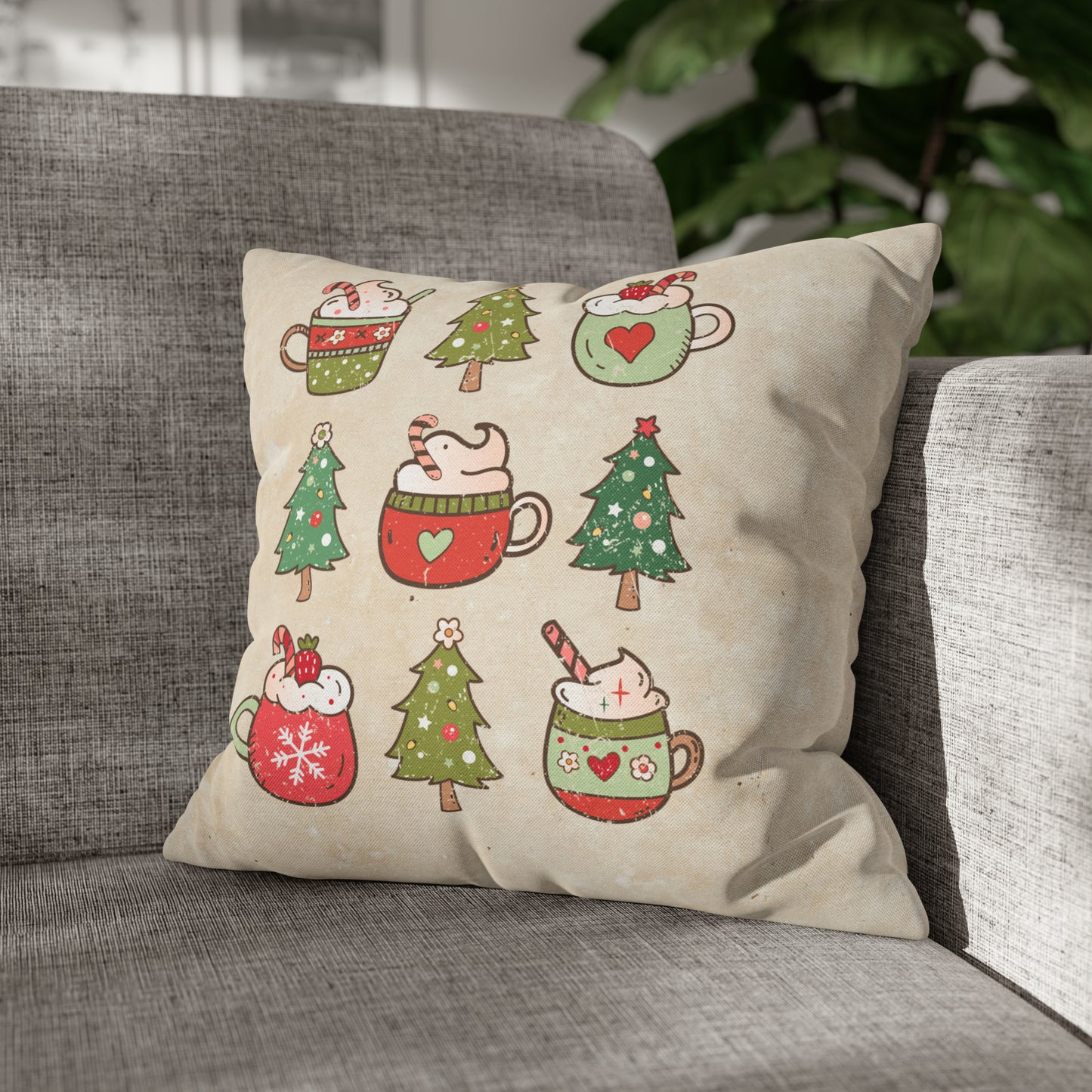 Christmas Coffee Distressed Spun Polyester Square Pillow Case