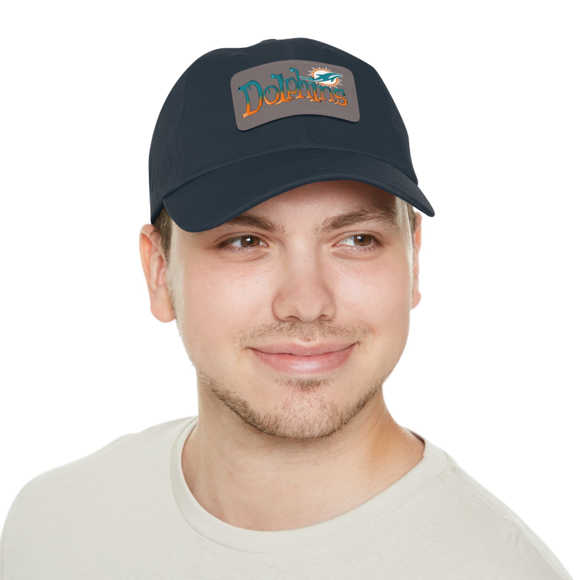 Miami Dolphins Dad Hat with Leather Patch (Rectangle)