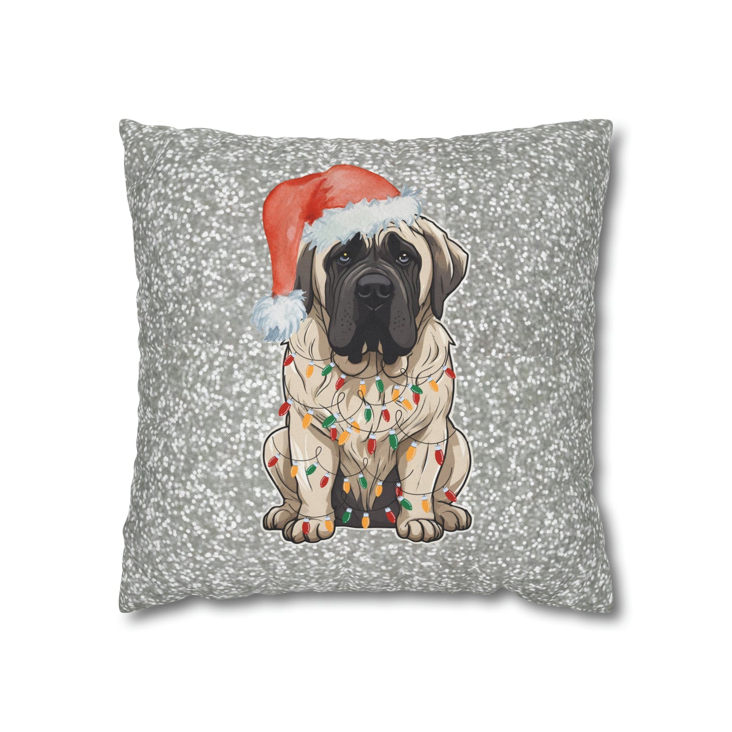 Mastiff Tangled in Lights Spun Polyester Square Pillow Case