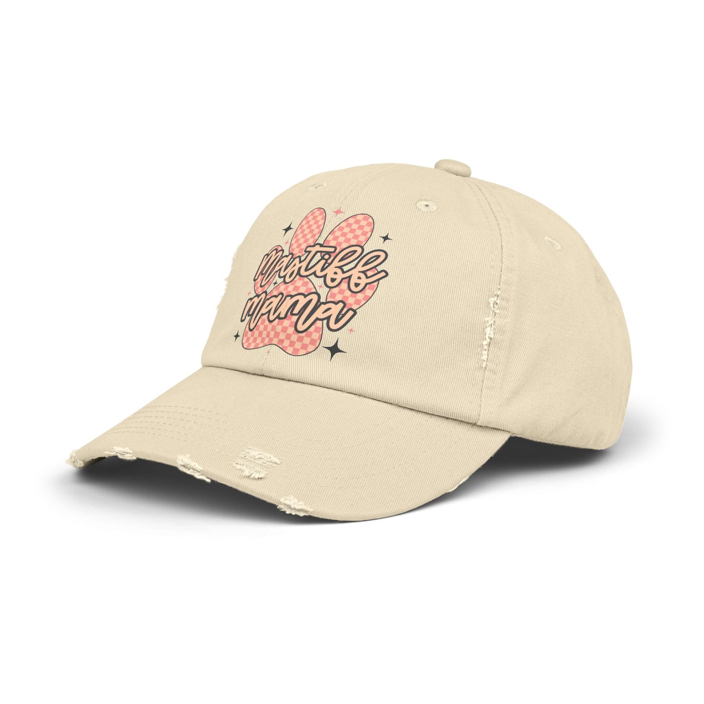 Mastiff Mama Check Paw  <Unisex Distressed Cap