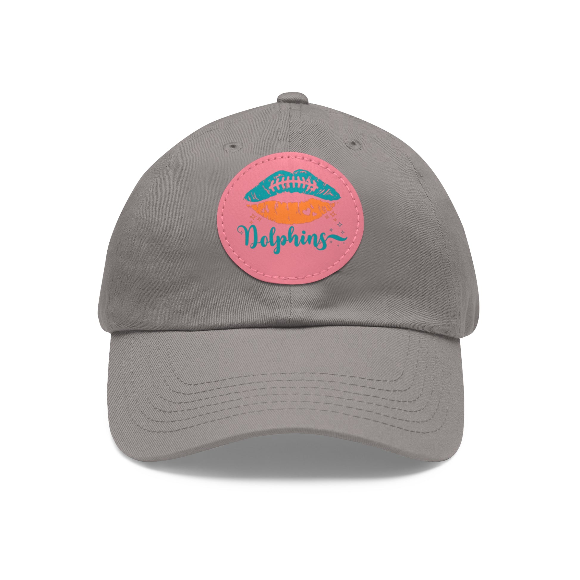 Miami Dolphin Hat with Leather Patch (Round) Grey / Pink patch Circle One size