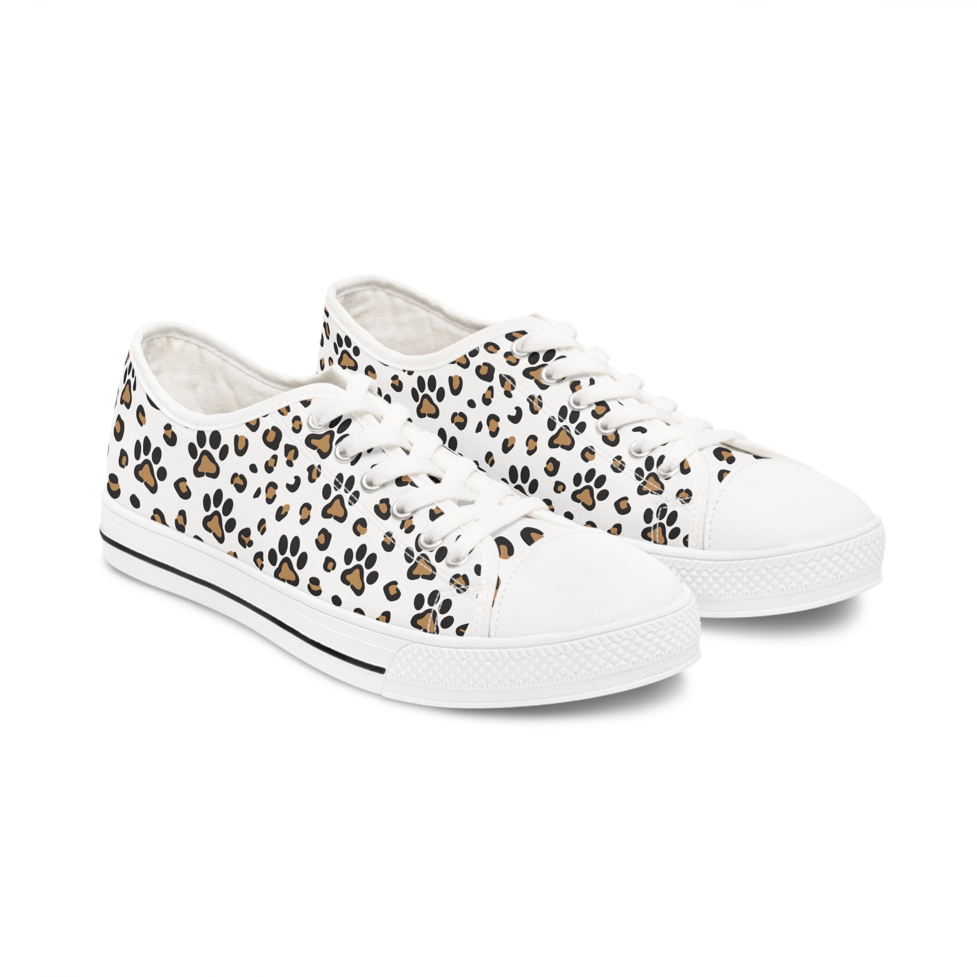 Leopard Paw Print Women's Low Top Sneakers White sole