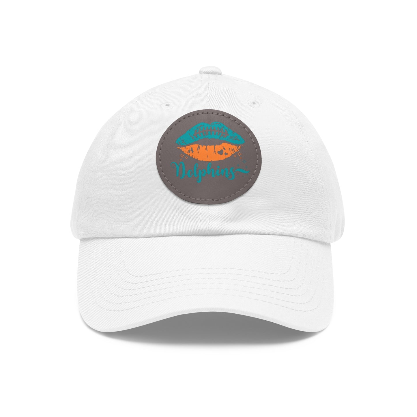 Miami Dolphin Hat with Leather Patch (Round) White / Grey patch Circle One size