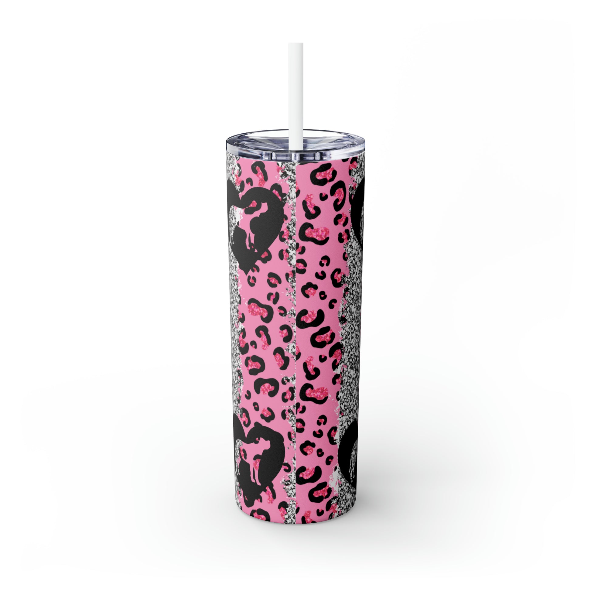 New Pink Leopard Mastiff Skinny Tumbler with Straw, 20oz