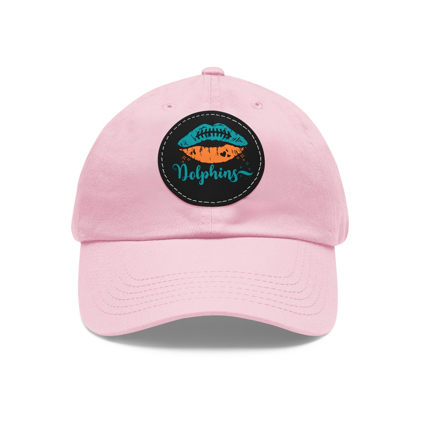 Miami Dolphin Hat with Leather Patch (Round) Light Pink / Black patch Circle One size