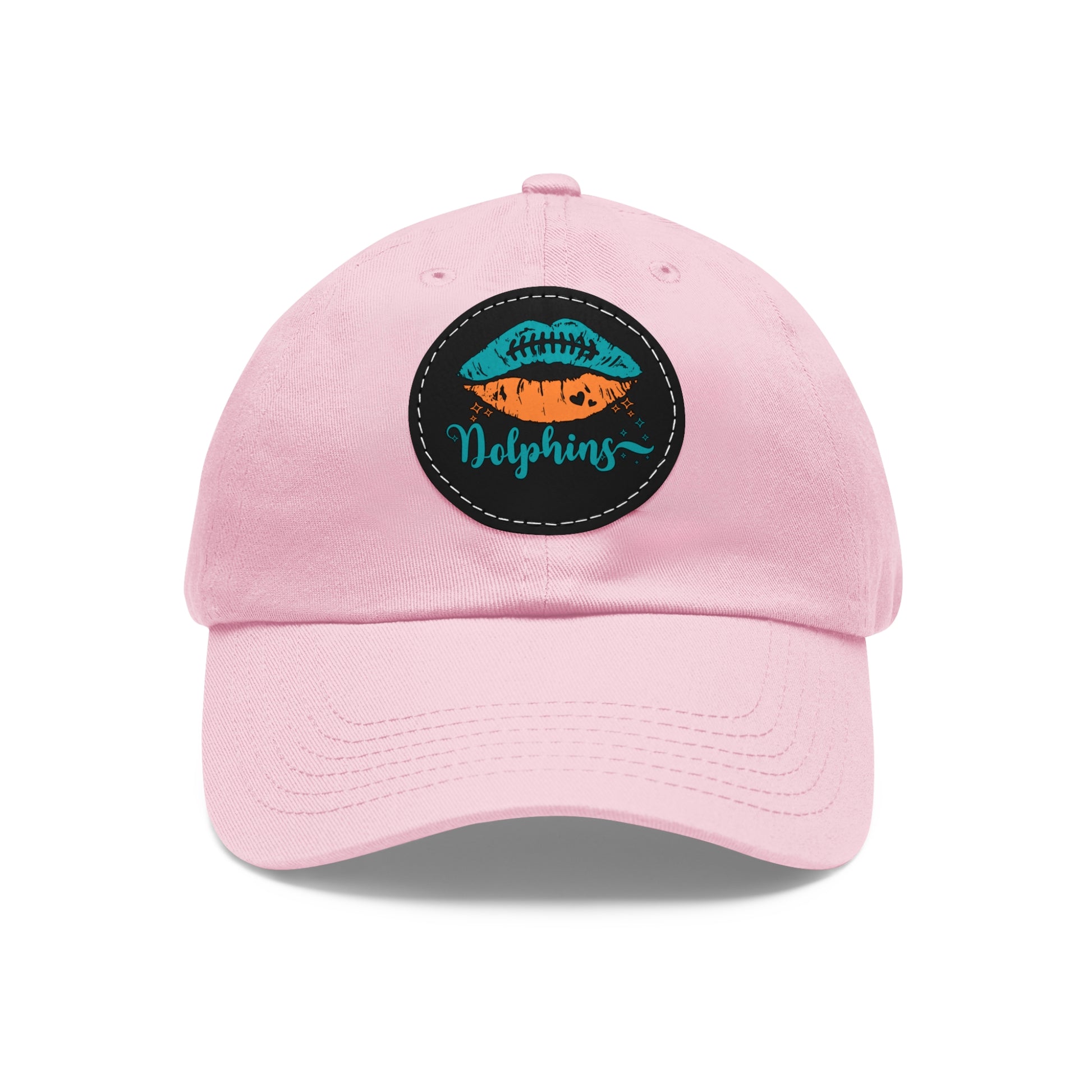 Miami Dolphin Hat with Leather Patch (Round) Light Pink / Black patch Circle One size