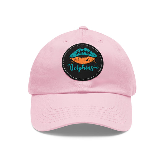 Miami Dolphin Hat with Leather Patch (Round) Light Pink / Black patch Circle One size