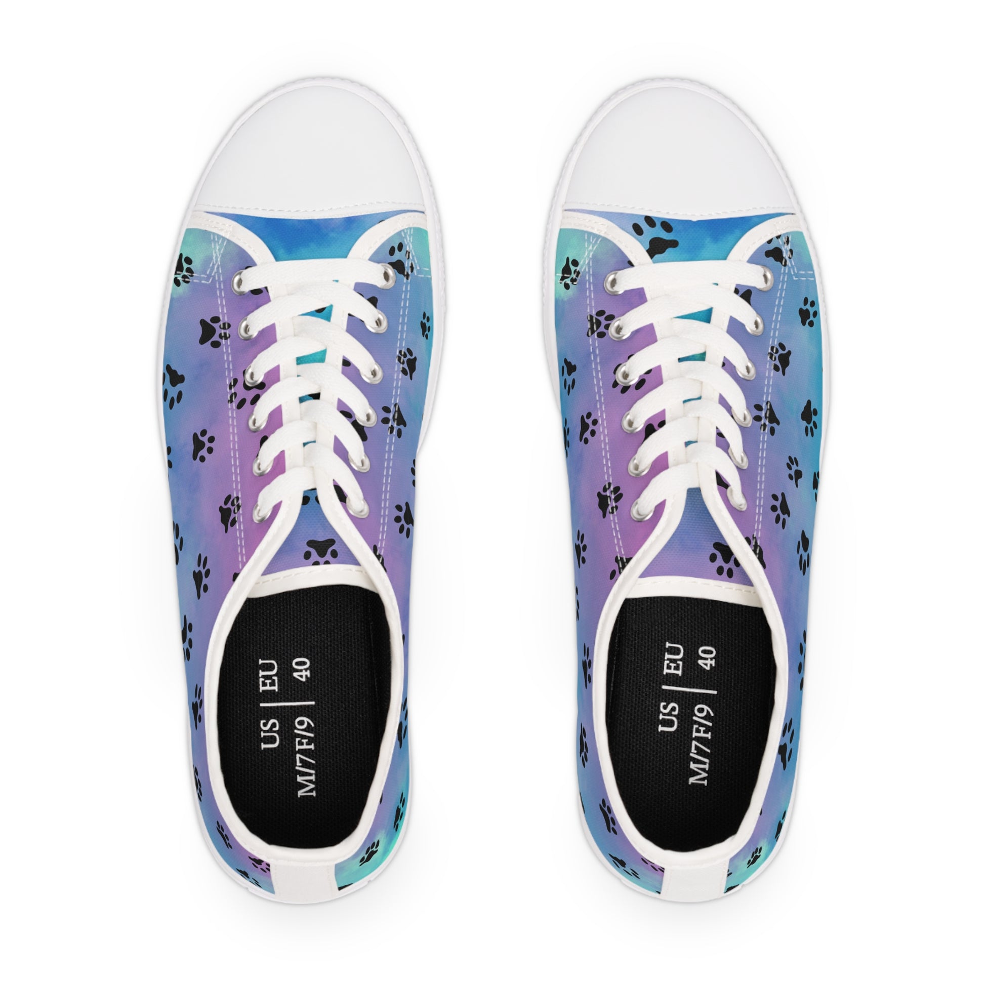 Purple/Blue Paw Print Women's Low Top Sneakers