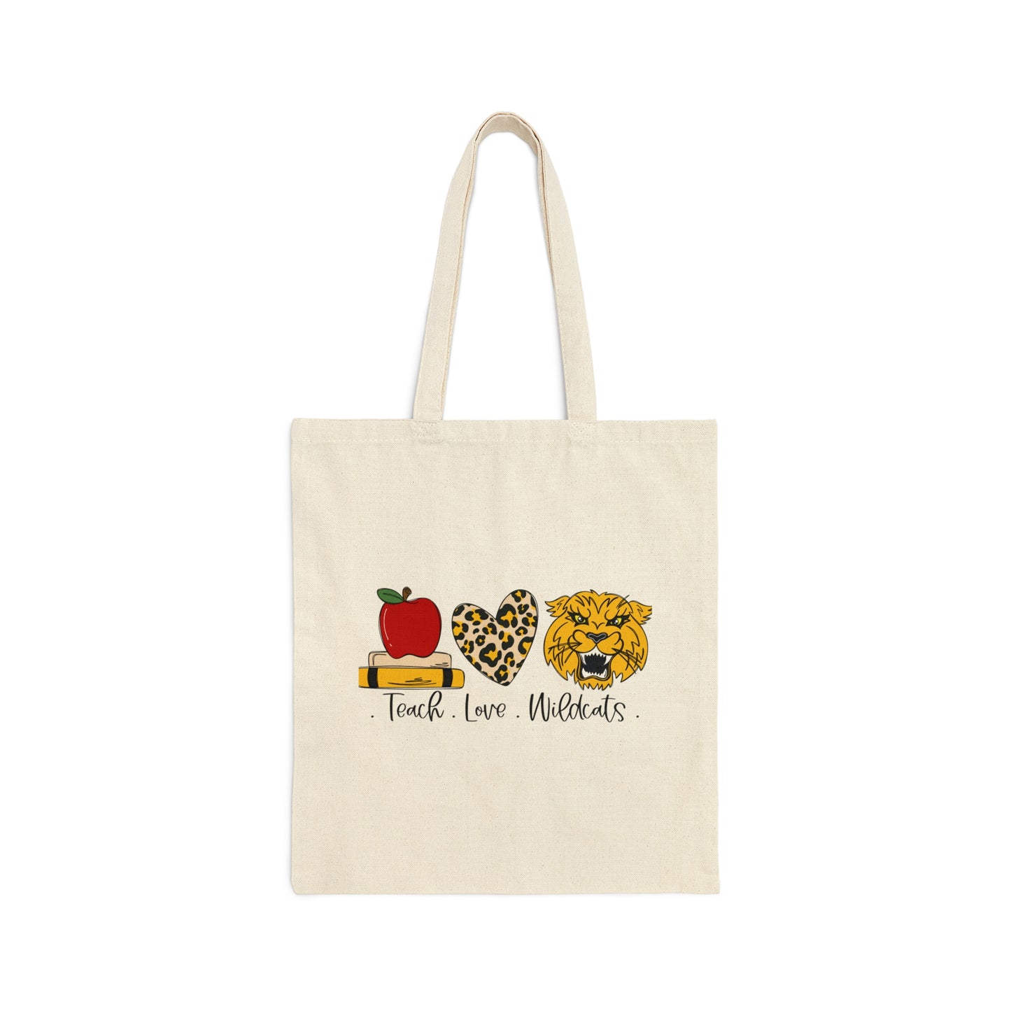 Teach Love Wildcats Cotton Canvas Tote Bag Natural 15" x 16"