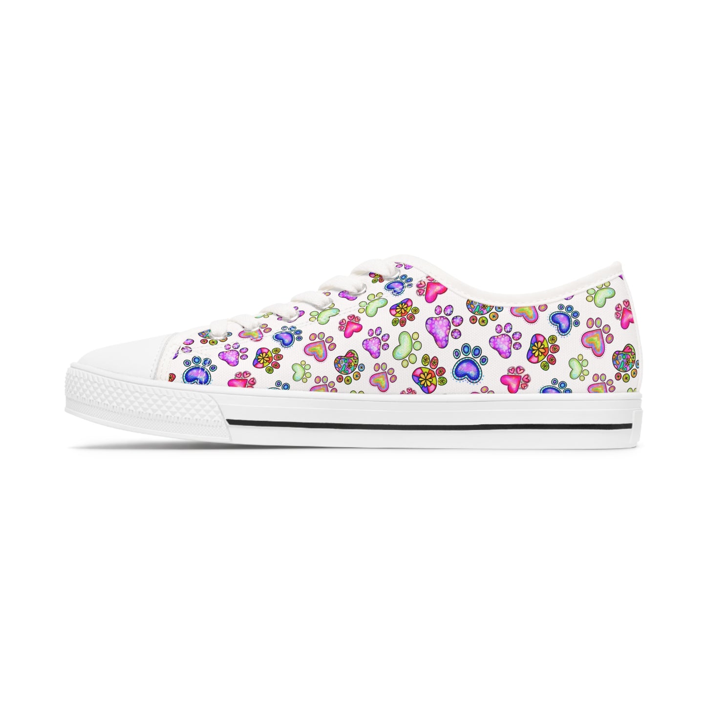 Multi Color Paw Print Women's Low Top Sneakers