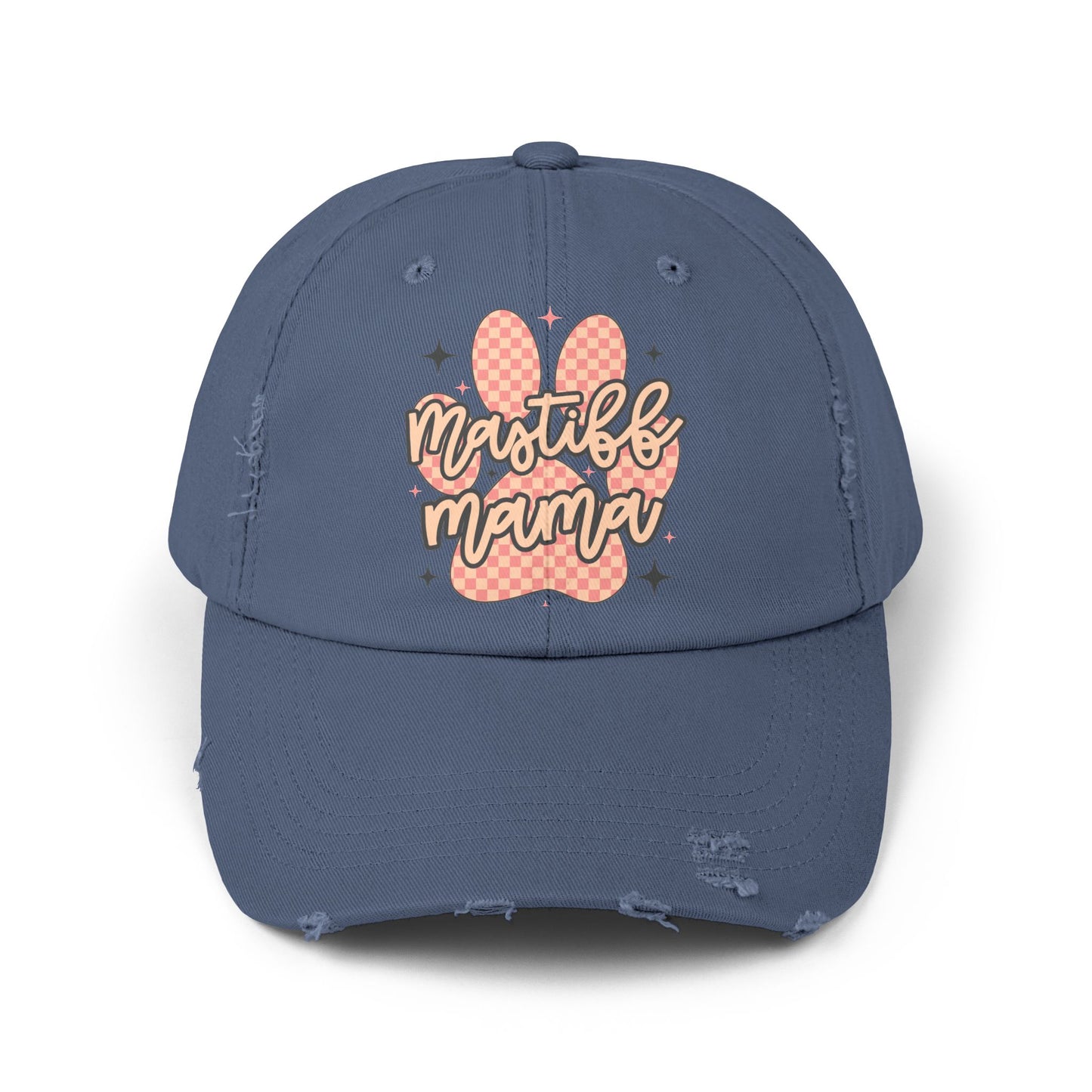 Mastiff Mama Check Paw  <Unisex Distressed Cap