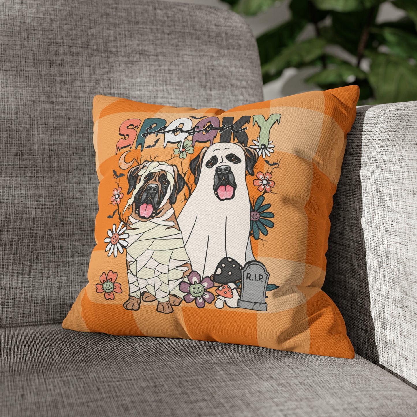 Halloween Mastiff Spun Polyester Square Pillow Case