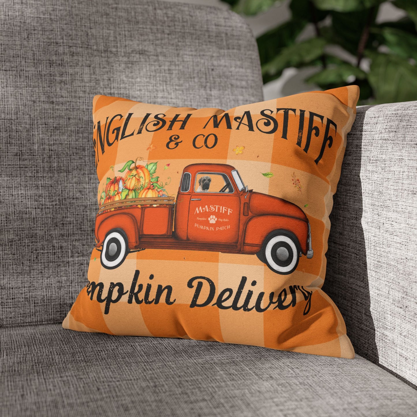 Plaid EM Pumpkin Spun Polyester Square Pillowcase