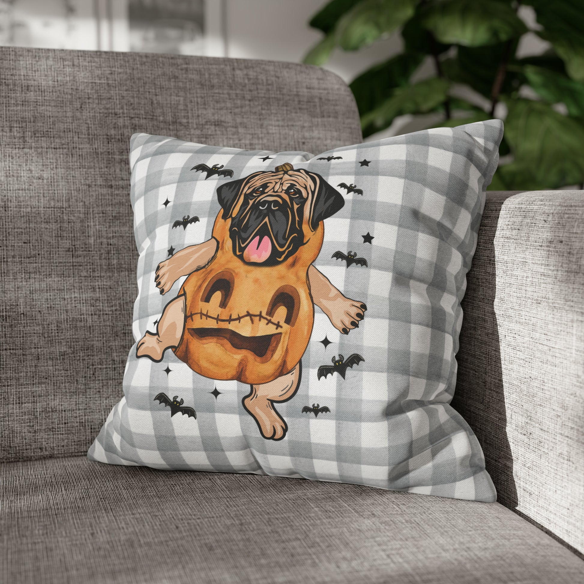 Halloween Mastiff Spun Polyester Square Pillow Case 16" × 16"