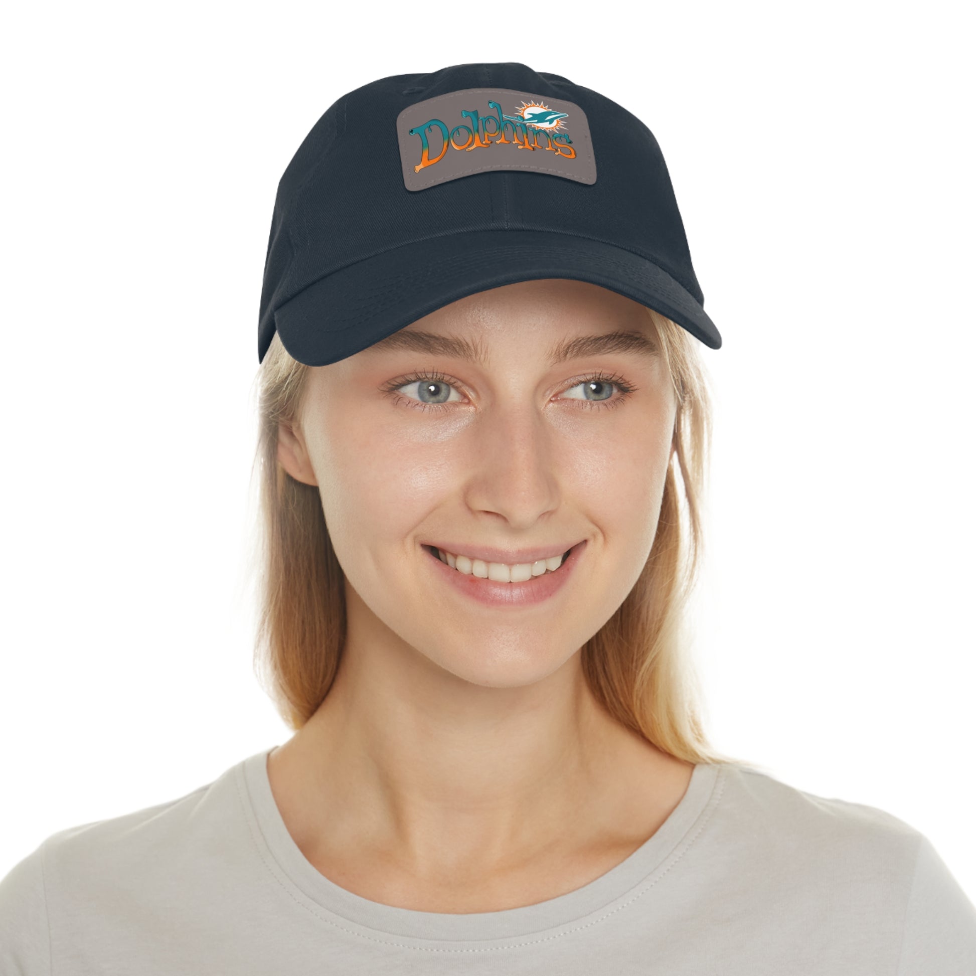 Miami Dolphins Dad Hat with Leather Patch (Rectangle)