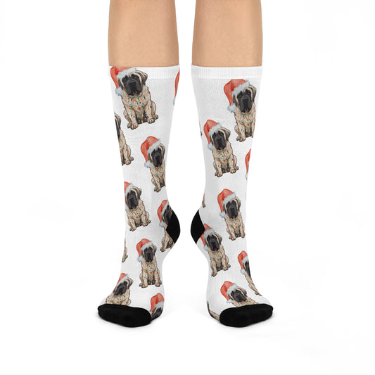 Mastiff Christmas Cushioned Crew Socks White One size 3/4 Crew