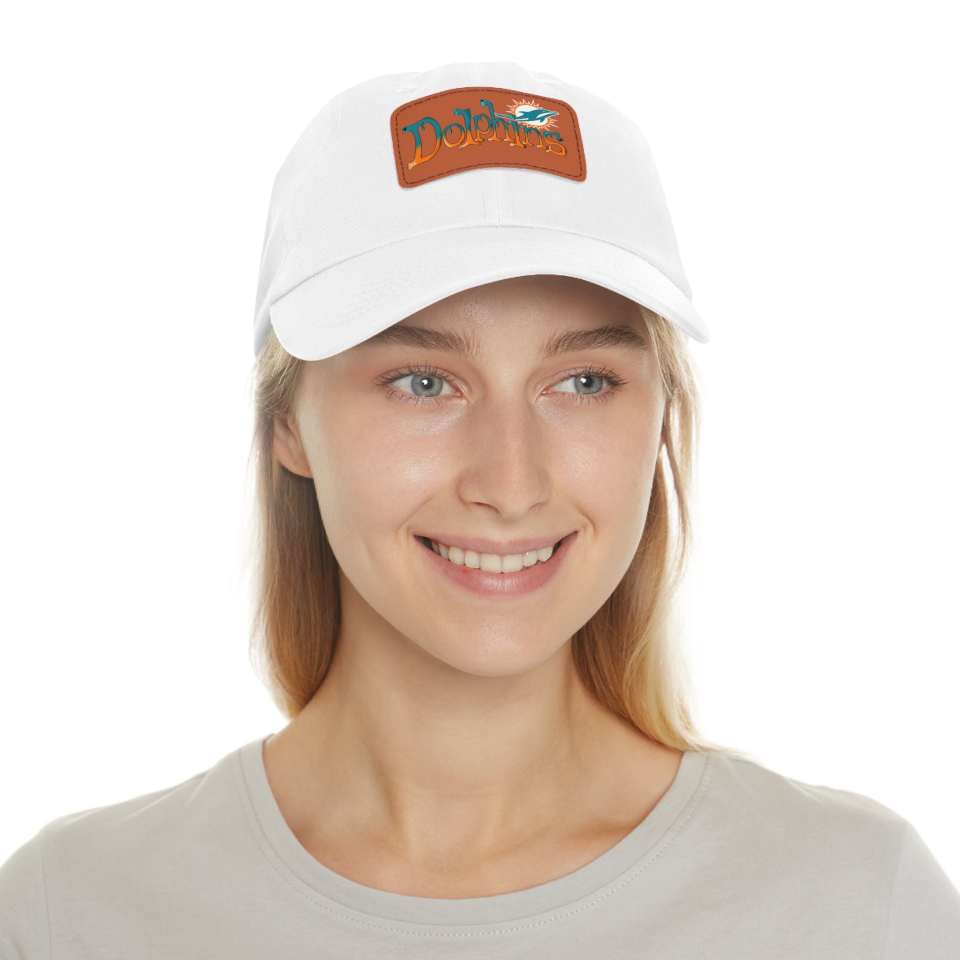 Miami Dolphins Dad Hat with Leather Patch (Rectangle)