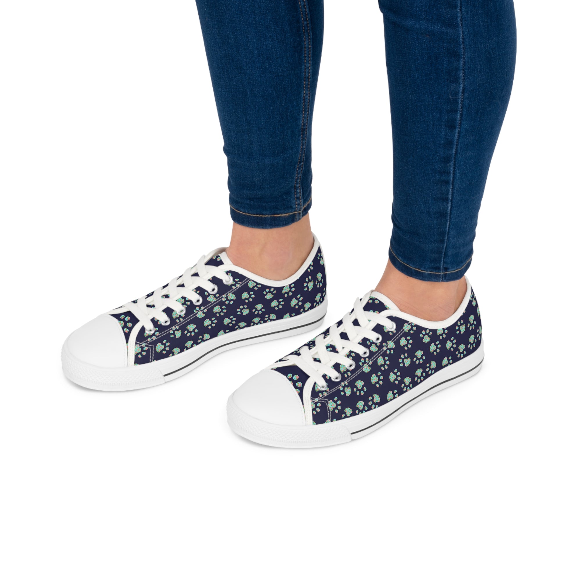 Floral Paw Print Women's Low Top Sneakers