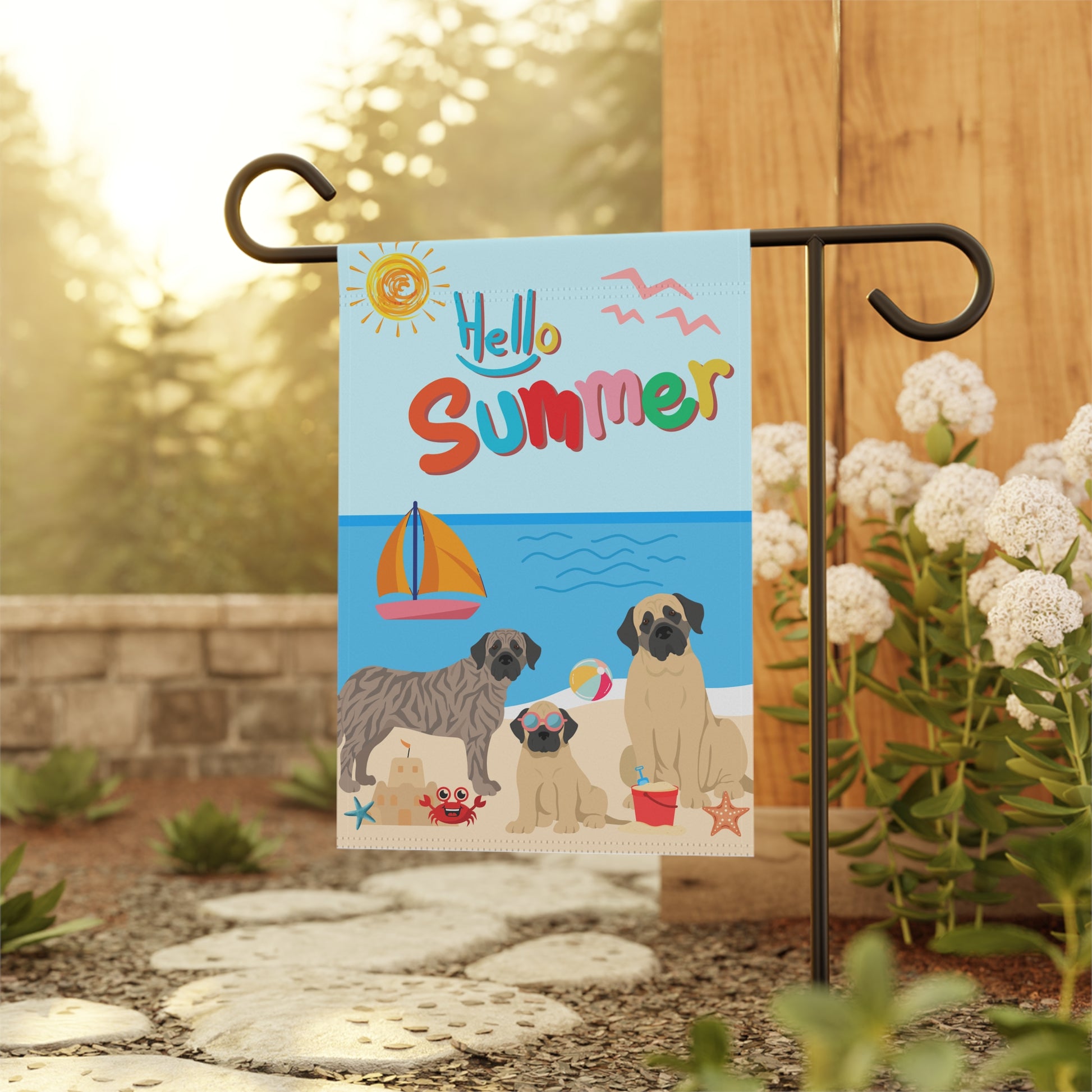 Mastiff Hello Summer Garden Flag