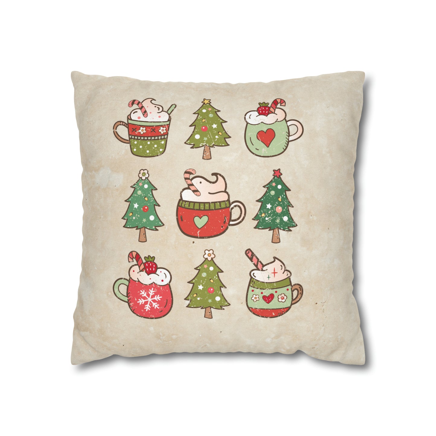 Christmas Coffee Distressed Spun Polyester Square Pillow Case